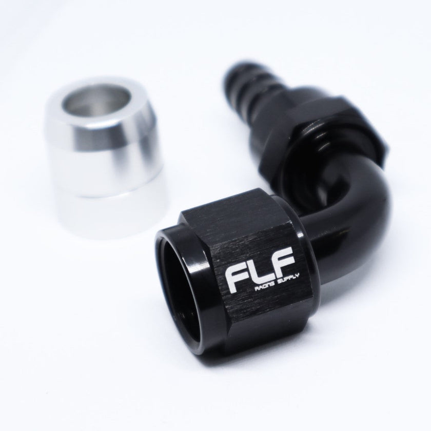 FLF Crimp-On Swivel Hose End - 90 Degree AN